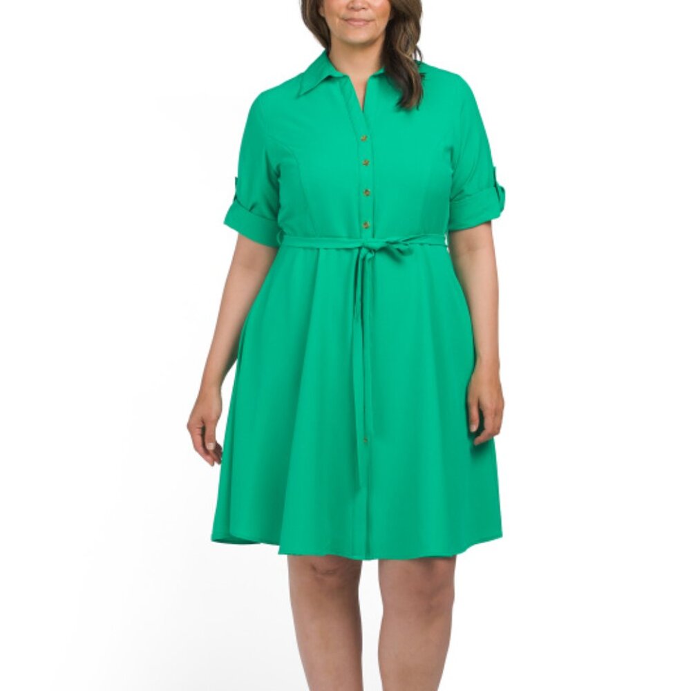 Sharagano Women's Button Front Pleated Shirt Casual Dress Size 22W
